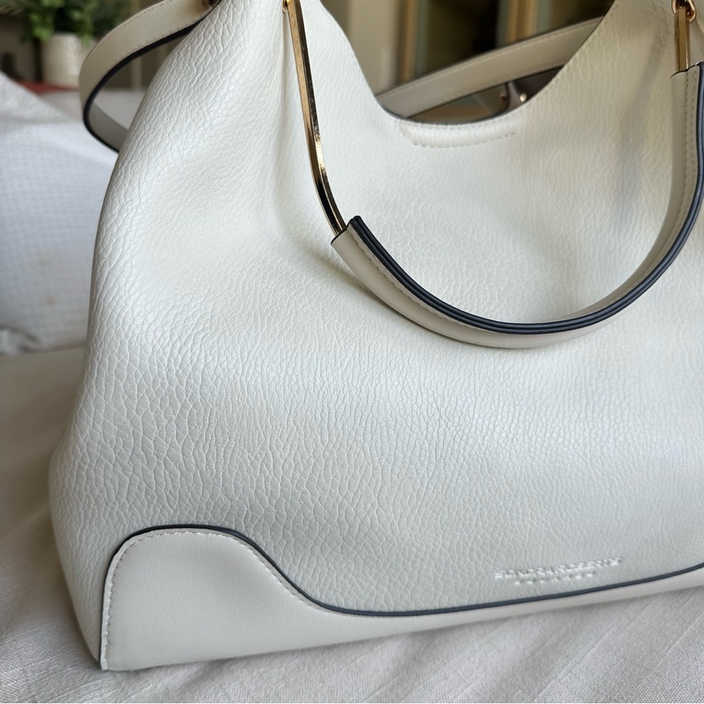 Sondra Roberts White Shoulder Bag with Textured Leather